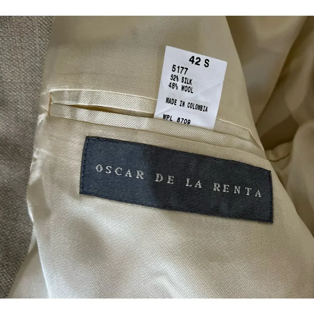 Oscar de la Renta Men’s Beige Silk Wool Blazer Jacket Sports Coat 3-Button 42S